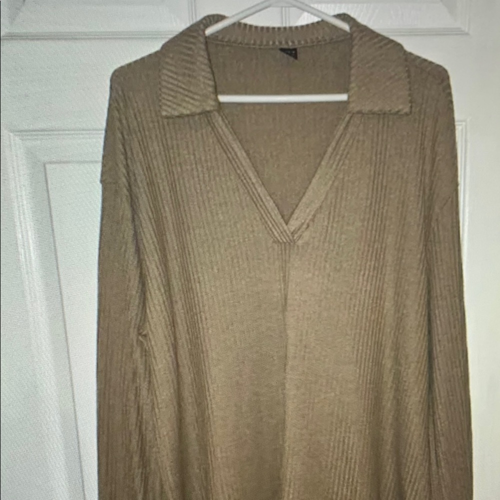 Tan Ribbed Knit Sweater